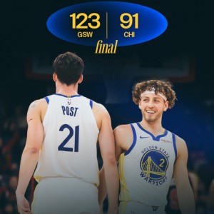 取胜功臣！勇士官方赢球海报封面人物：波杰姆斯基+波斯特